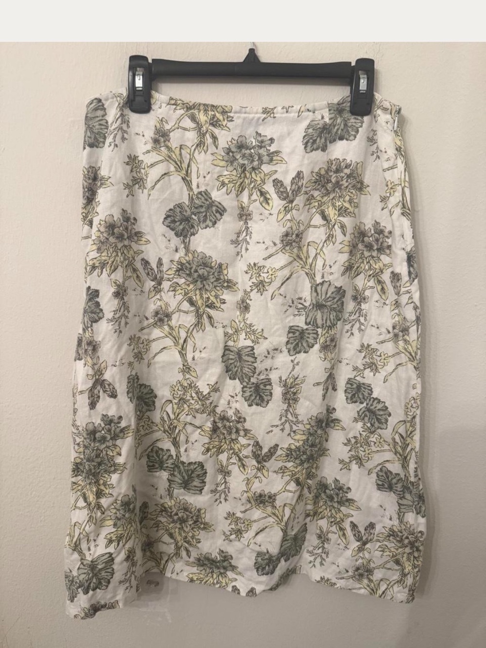 Hunt Club White Midi Skirt with Green and Yellow Floral Print